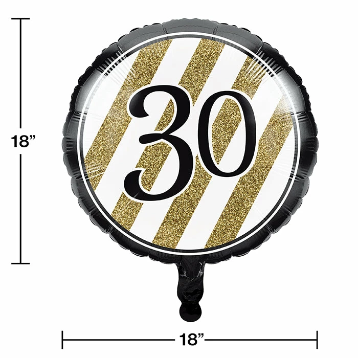 Creative Converting Adult Birthday Party Themes Black & Gold Metallic Balloon 18", '30
