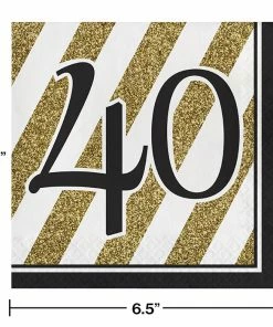 Creative Converting Adult Birthday Party Themes Black And Gold 40th Birthday Napkins, 16 Ct