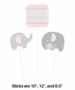 Creative Converting Little Peanut Girl Elephant Diy Centerpiece Sticks, 3 Ct