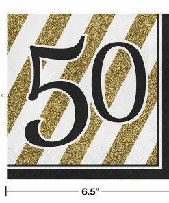 Creative Converting Adult Birthday Party Themes Black And Gold 50th Birthday Napkins, 16 Ct