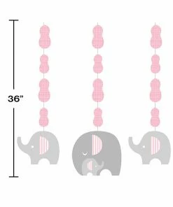 Creative Converting Little Peanut Girl Elephant Hanging Cutouts, 3 Ct
