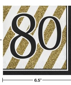 Creative Converting Black And Gold 80th Birthday Napkins, 16 Ct Adult Birthday Party Themes