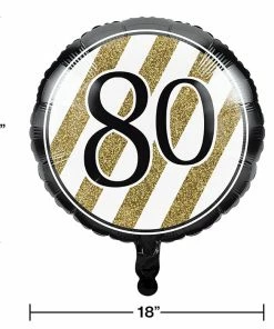 Creative Converting Adult Birthday Party Themes Black & Gold Metallic Balloon 18", '80