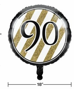 Creative Converting Adult Birthday Party Themes Black & Gold Metallic Balloon 18", '90