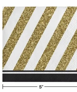 Creative Converting Black & Gold Beverage Napkin, 3 Ply, 16 Ct