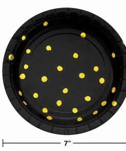 Creative Converting Solid Color Tableware Black And Gold Foil Dot Dessert Plates, 8 Ct