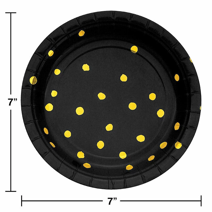 Creative Converting Solid Color Tableware Black And Gold Foil Dot Dessert Plates, 8 Ct