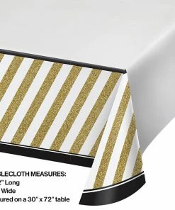 Creative Converting Adult Birthday Party Themes Black & Gold Plastic Tablecover Border, 54" X 102"