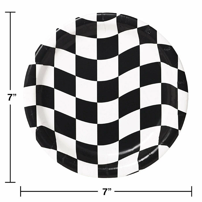 Creative Converting Black And White Check Dessert Plates, 8 Ct Racing Theme Party Decorations