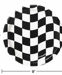 Creative Converting Racing Theme Party Decorations Black And White Check Paper Plates, 8 Ct