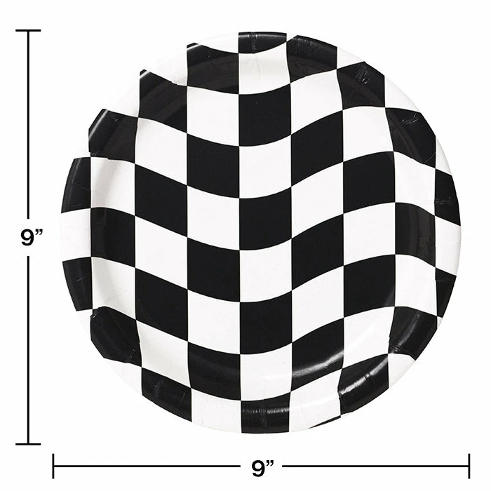 Creative Converting Racing Theme Party Decorations Black And White Check Paper Plates, 8 Ct