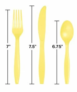 Creative Converting Solid Color Tableware Mimosa Yellow Assorted Plastic Cutlery, 24 Ct