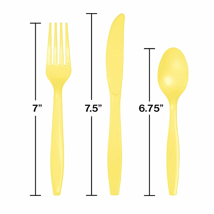 Creative Converting Solid Color Tableware Mimosa Yellow Assorted Plastic Cutlery, 24 Ct
