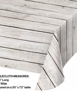 Creative Converting White Wood Grain Plastic Table Cover, 54" X 108" Themed Tableware