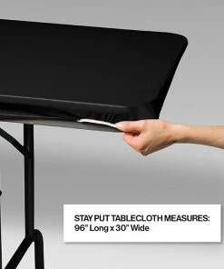 Creative Converting Solid Color Tableware Stay Put Tablecover Black, 30" X 96"