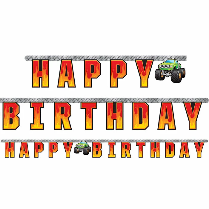 Creative Converting Kids Birthday Party Themes Monster Truck Rally Jointed Banner Lg