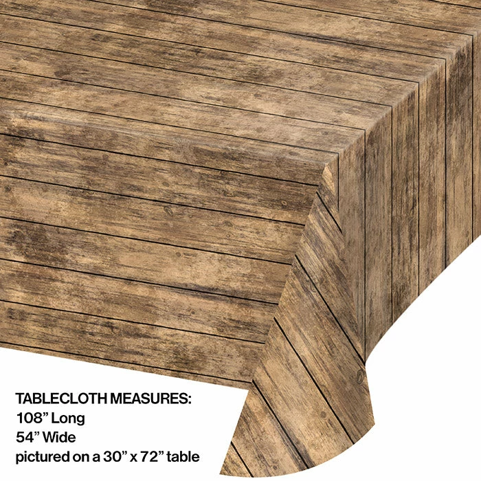Creative Converting Wood Grain Plastic Table Cover, 54" X 108"