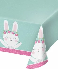 Creative Converting Birthday Bunny Plastic Tablecover All Over Print, 54" X 102" 1st Birthday Party Themes