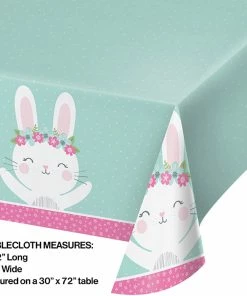 Creative Converting Birthday Bunny Plastic Tablecover All Over Print, 54" X 102" 1st Birthday Party Themes