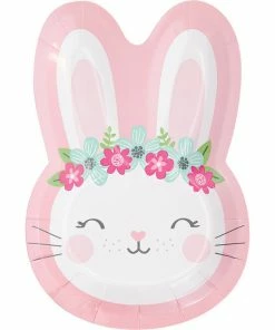 Creative Converting 1st Birthday Party Themes Birthday Bunny Shaped Plate 9", 8 Ct