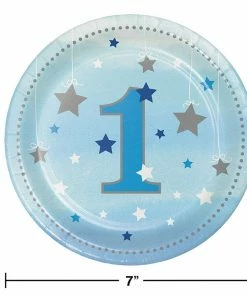 Creative Converting 1st Birthday Party Themes One Little Star Boy 1st Birthday Dessert Plates, 8 Ct