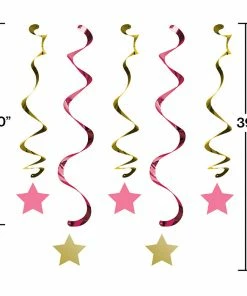 Creative Converting One Little Star Girl Dizzy Danglers, 5 Ct