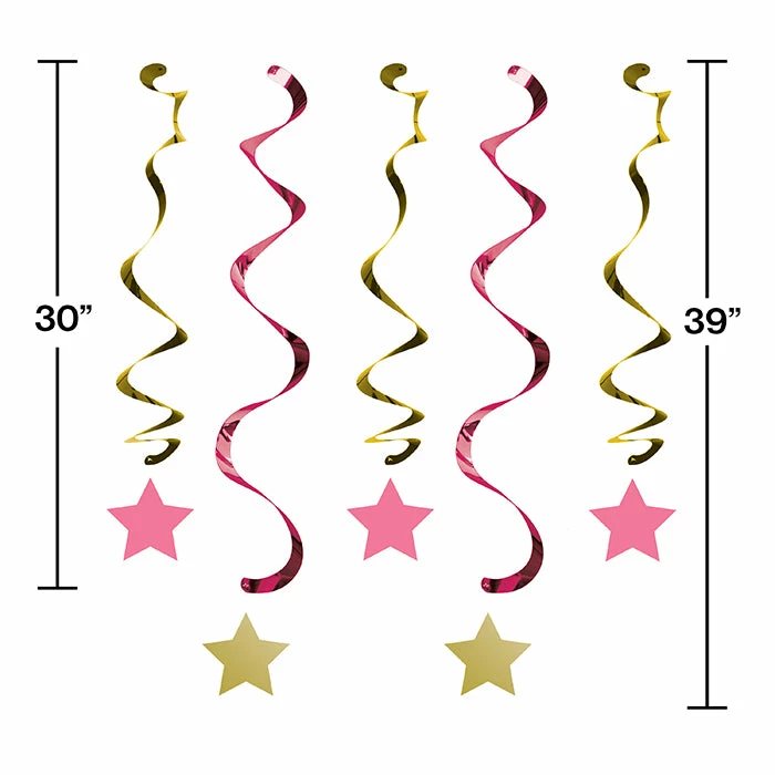 Creative Converting One Little Star Girl Dizzy Danglers, 5 Ct