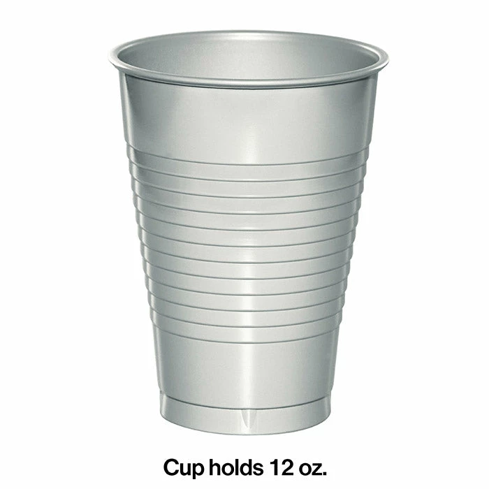 Creative Converting Solid Color Tableware Shimmering Silver 12 Oz Plastic Cups, 20 Ct
