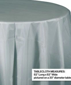 Creative Converting Solid Color Tableware Shimmering Silver Tablecover, Octy Round 82