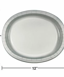 Creative Converting Shimmering Silver Oval Platter 10" X 12", 8 Ct