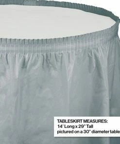 Creative Converting Solid Color Tableware Shimmering Silver Plastic Tableskirt, 14' X 29"