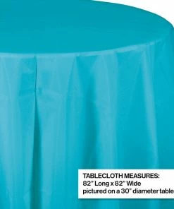 Creative Converting Bermuda Blue Tablecover, Octy Round 82" Plastic