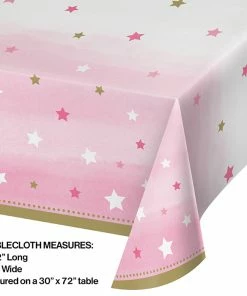 Creative Converting 1st Birthday Party Themes One Little Star - Girl Plastic Tablecover All Over Print, 54" X 102"
