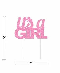 Creative Converting Pink Glitter It's A Girl Cake Topper Baby Showers
