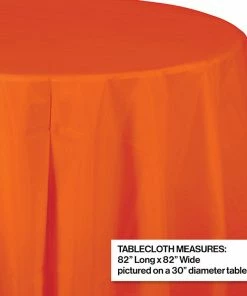 Creative Converting Sunkissed Orange Tablecover, Octy Round 82" Plastic Solid Color Tableware
