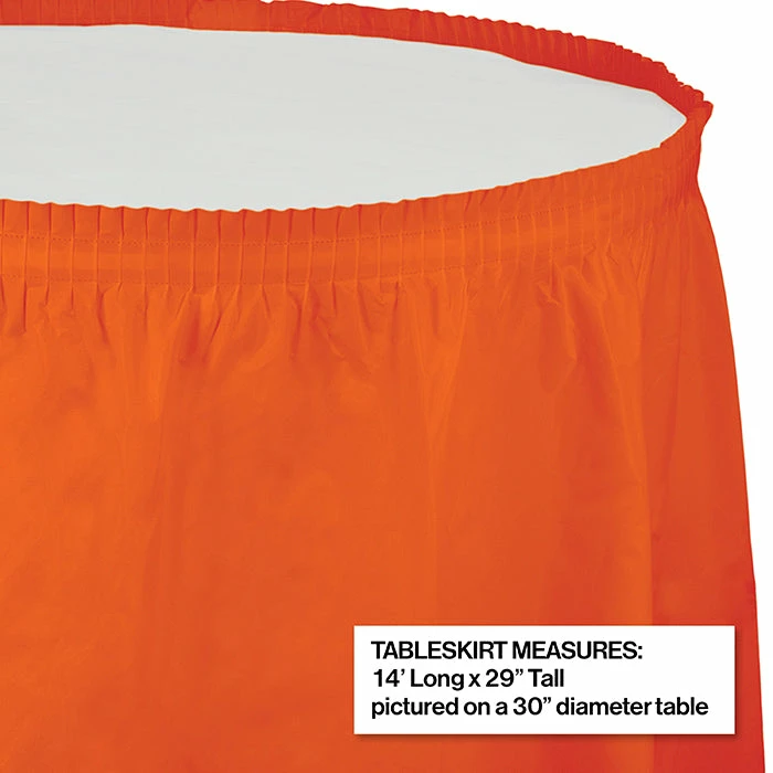 Creative Converting Solid Color Tableware Sunkissed Orange Plastic Tableskirt, 14' X 29"