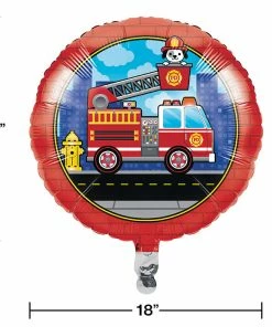 Creative Converting Kids Birthday Party Themes Flaming Fire Truck Metallic Balloon 18"