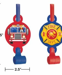 Creative Converting Kids Birthday Party Themes Flaming Fire Truck Blowouts W/ Med, 8 Ct