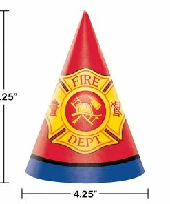 Creative Converting Kids Birthday Party Themes Fire Truck Party Hats, 8 Ct