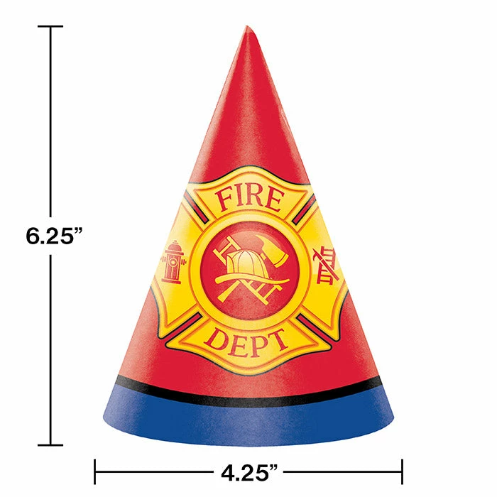 Creative Converting Kids Birthday Party Themes Fire Truck Party Hats, 8 Ct