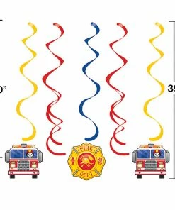 Creative Converting Kids Birthday Party Themes Fire Truck Swirl Decorations, 5 Ct
