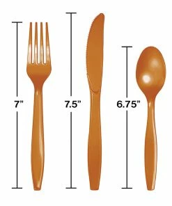 Creative Converting Solid Color Tableware Pumpkin Spice Orange Assorted Plastic Cutlery, 24 Ct