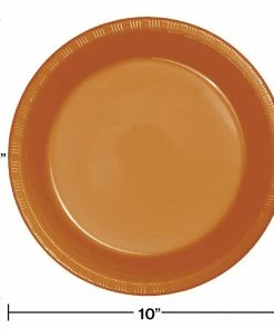 Creative Converting Solid Color Tableware Pumpkin Spice Orange Plastic Banquet Plates, 20 Ct