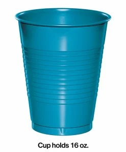 Creative Converting Turquoise Blue Plastic Cups, 20 Ct Solid Color Tableware
