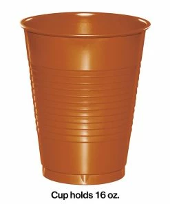 Creative Converting Solid Color Tableware Pumpkin Spice Orange 16 Oz Plastic Cups, 20 Ct