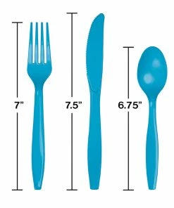 Creative Converting Turquoise Blue Assorted Plastic Cutlery, 24 Ct