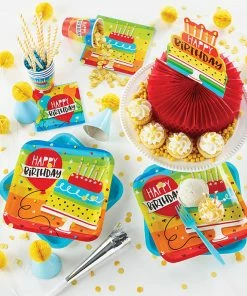 Creative Converting Adult Birthday Party Themes Rainbow Cake Square Dessert Plates, 8 Ct