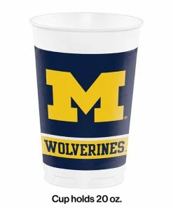 Creative Converting University Of Michigan 20 Oz Plastic Cups, 8 Ct NCAA College Themed Party Decorations