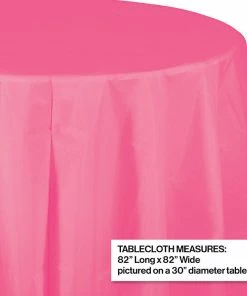 Creative Converting Candy Pink Tablecover, Octy Round 82" Plastic Solid Color Tableware