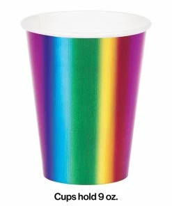 Creative Converting Rainbow Foil Hot/Cold Paper Cups 9 Oz., Rainbow Foil, 8 Ct